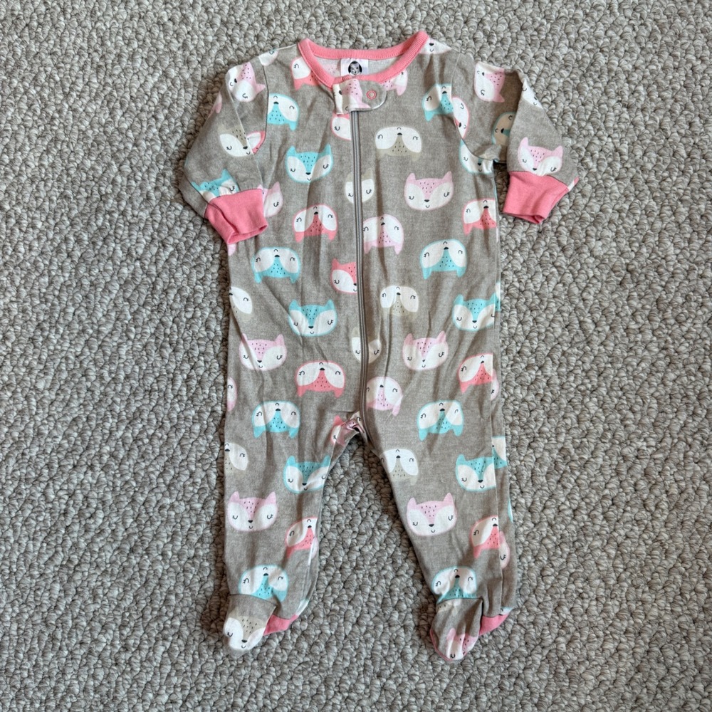 Gerber Baby Girls Fox Print Cotton Sleep N Play Footie Pajamas Size 0-3 Months